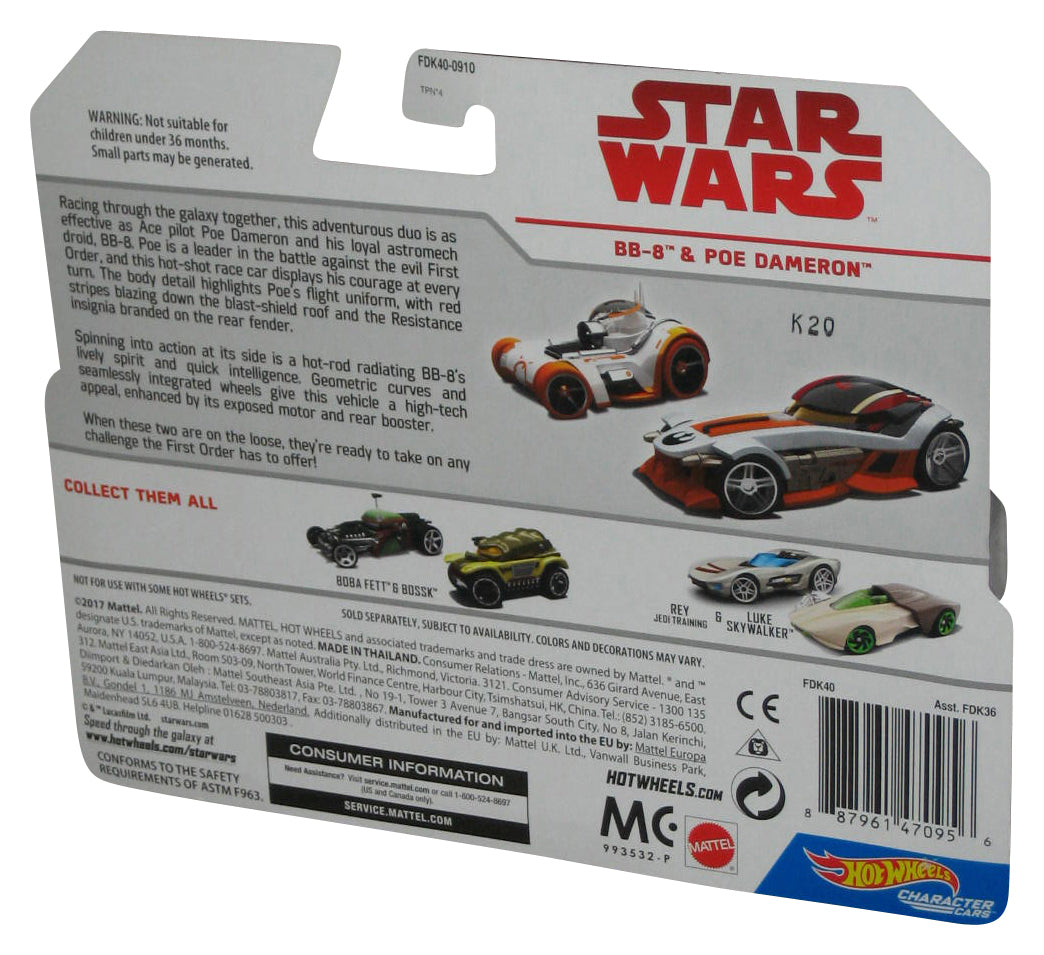 Star Wars BB-8 & Poe Dameron Hot Wheels (2017) Character Cars Toy Set 2-Pack