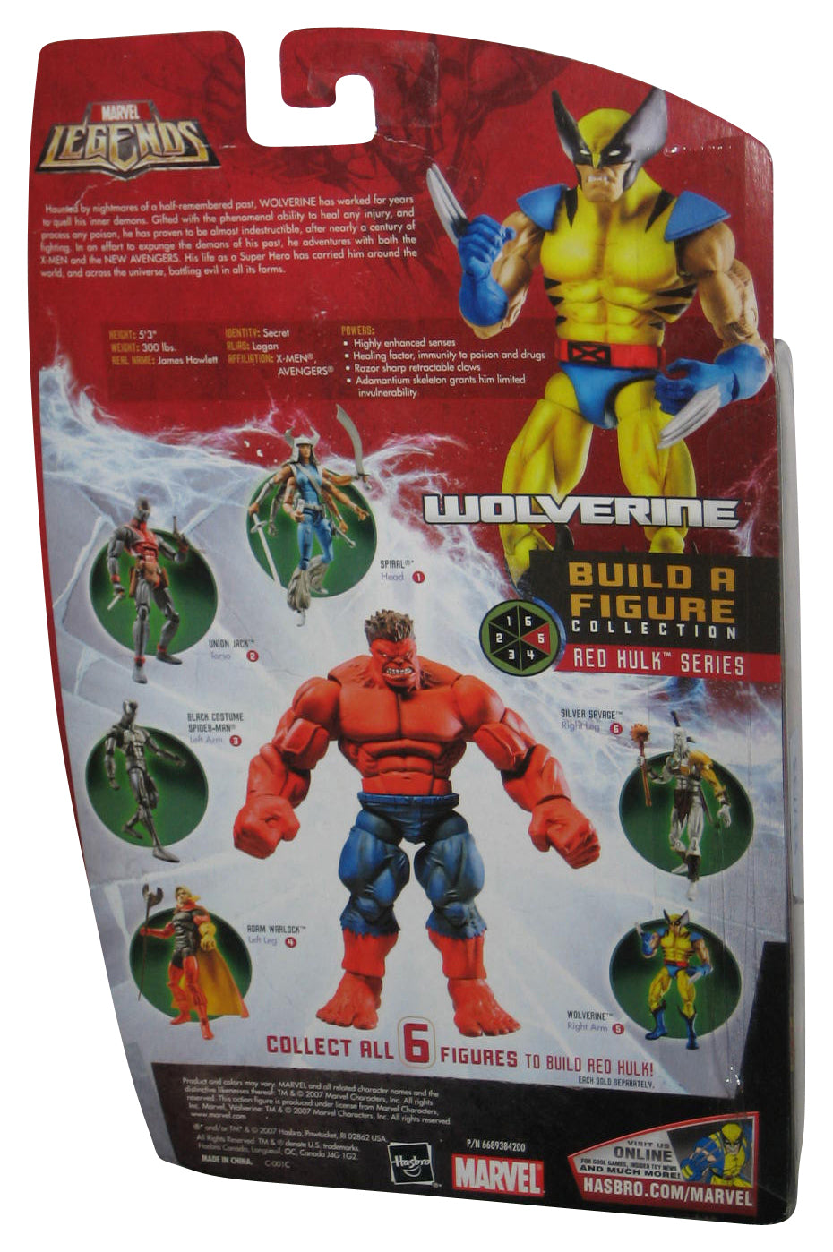Marvel Legends Wolverine Black Outfit (2007) Hasbro 6-Inch Figure w/ Build-A-Figure Red Hulk Piece