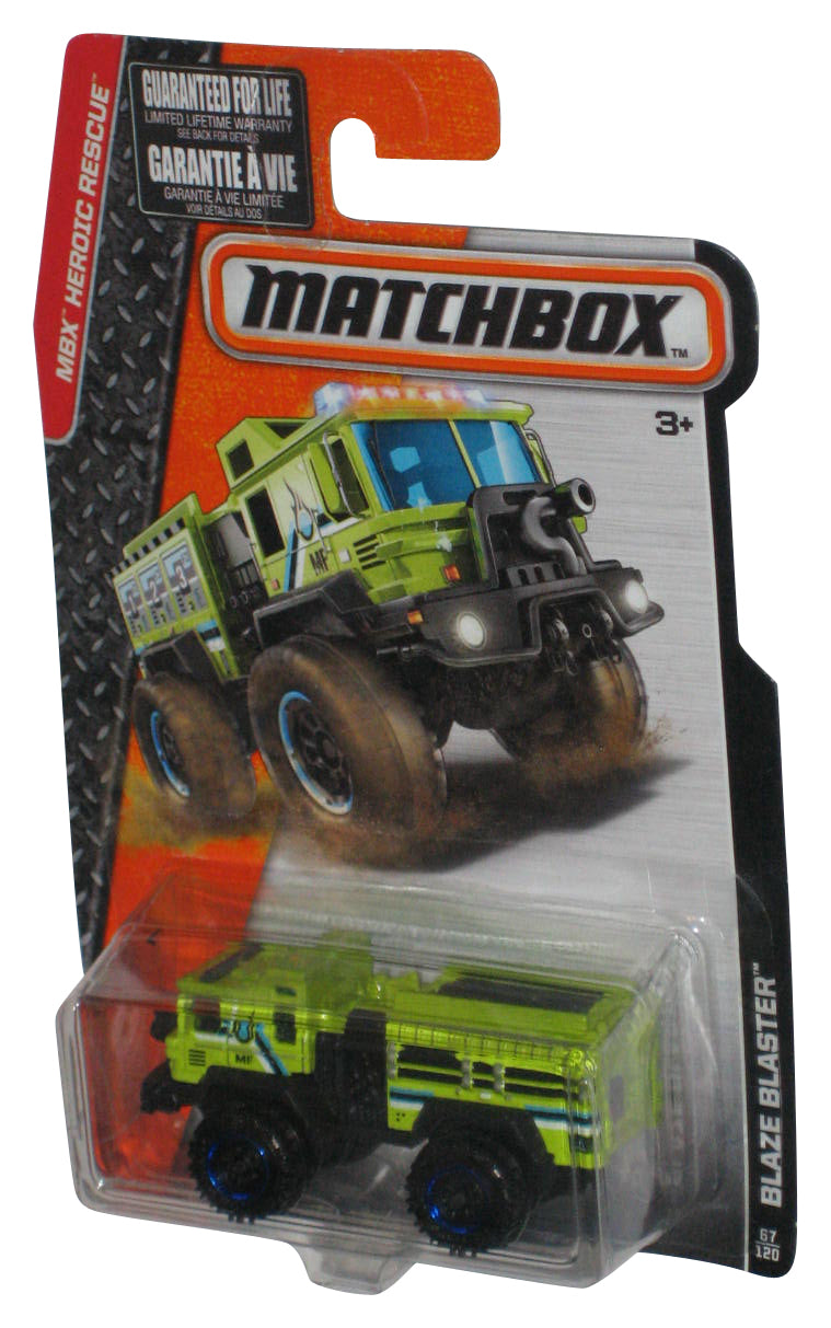 Matchbox MBX Heroic Rescue (2015) Green Blaze Blaster Toy Vehicle 67/120 - (Cracked Plastic)