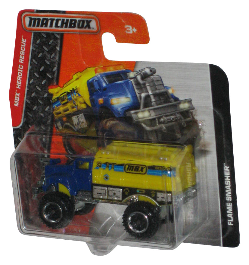 Matchbox MBX Heroic Rescue (2015) Blue & Yellow Flame Smasher Toy Vehicle - (Short Card / Cracked Plastic)