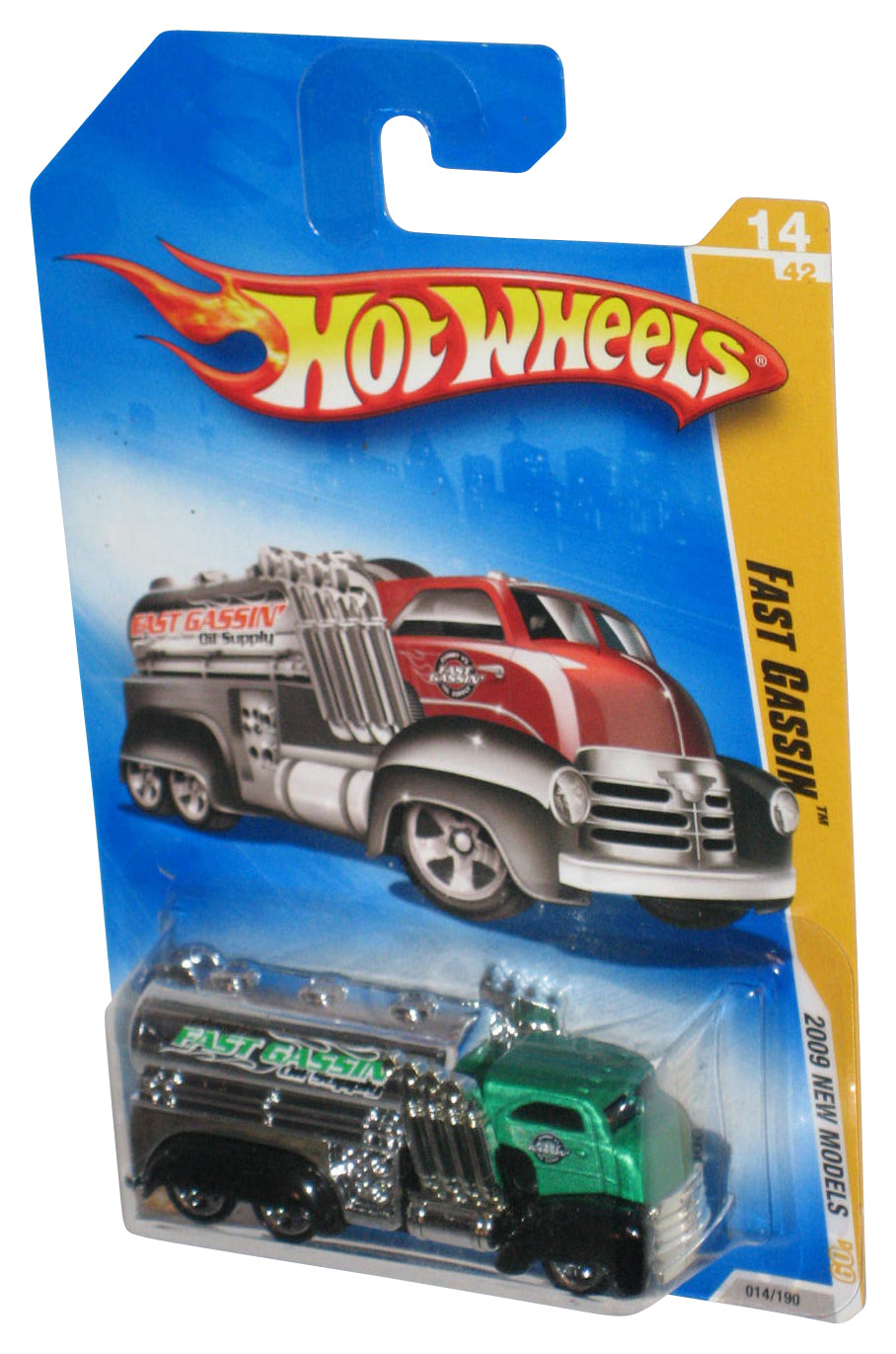 Hot Wheels 2009 New Models Green Fast Gassin Toy Truck 014/190 - (Red Blister Card Error)