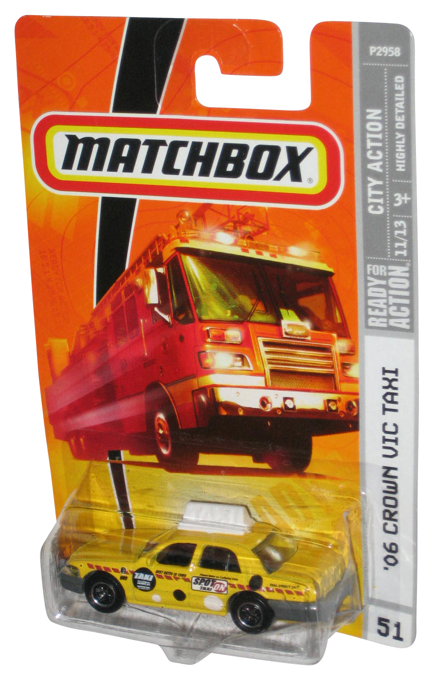 Matchbox City Action 11/13 (2008) Crown Vic Victoria Taxi Yellow Toy Car #51 - (Dented Plastic)
