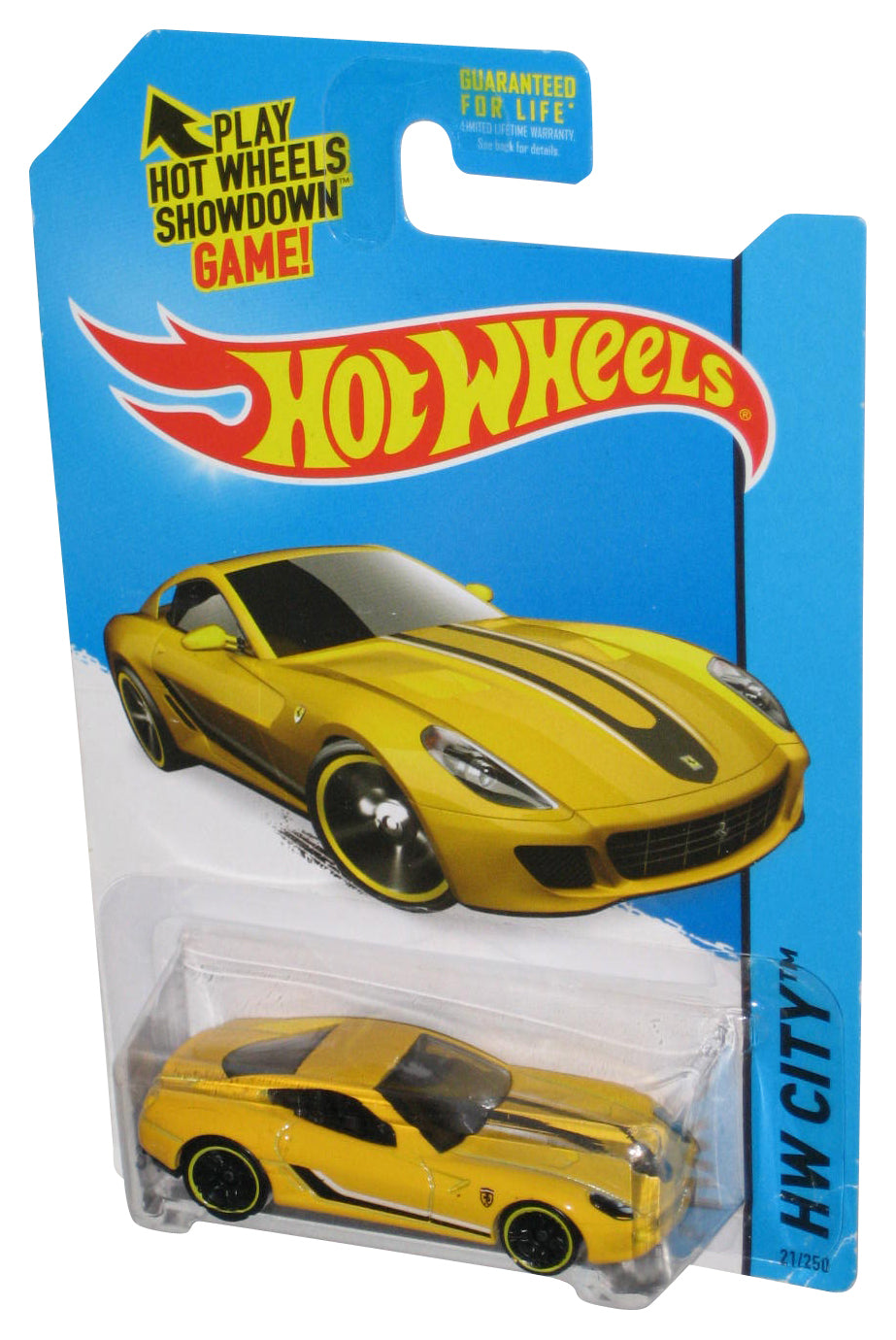 Hot Wheels HW City (2013) Yellow Ferrari 599 GTB Fiorano Car 21/250 - (Card Corner Wear)