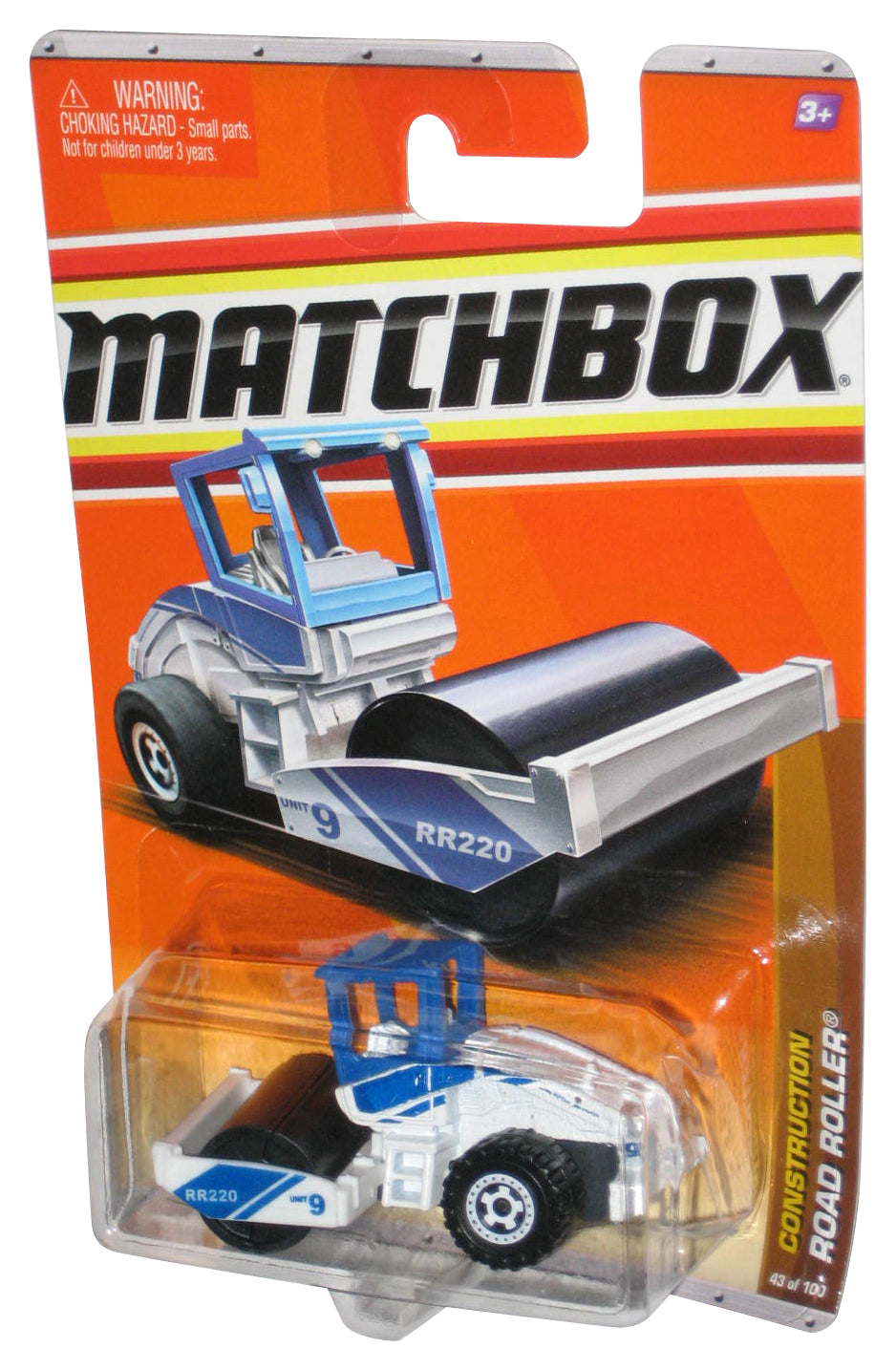 Matchbox Construction (2010) Blue and White Road Roller Toy 43/100 - (Dented Plastic)