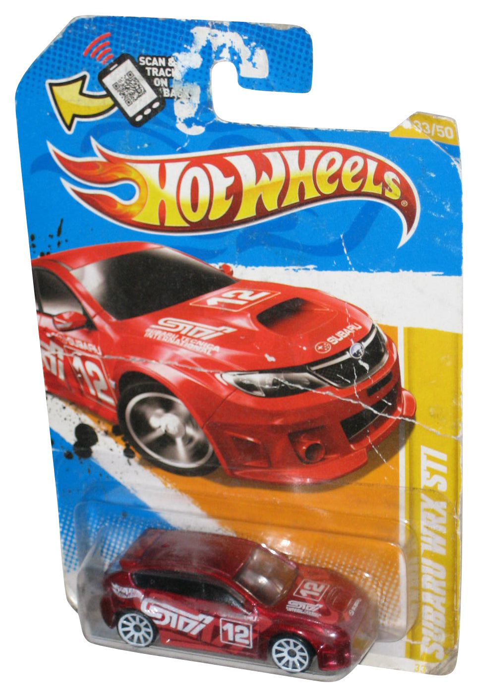 Hot Wheels 2012 New Models 33/50 Red Subaru WRX STI Toy Car 33/244 - (Damaged Packaging)
