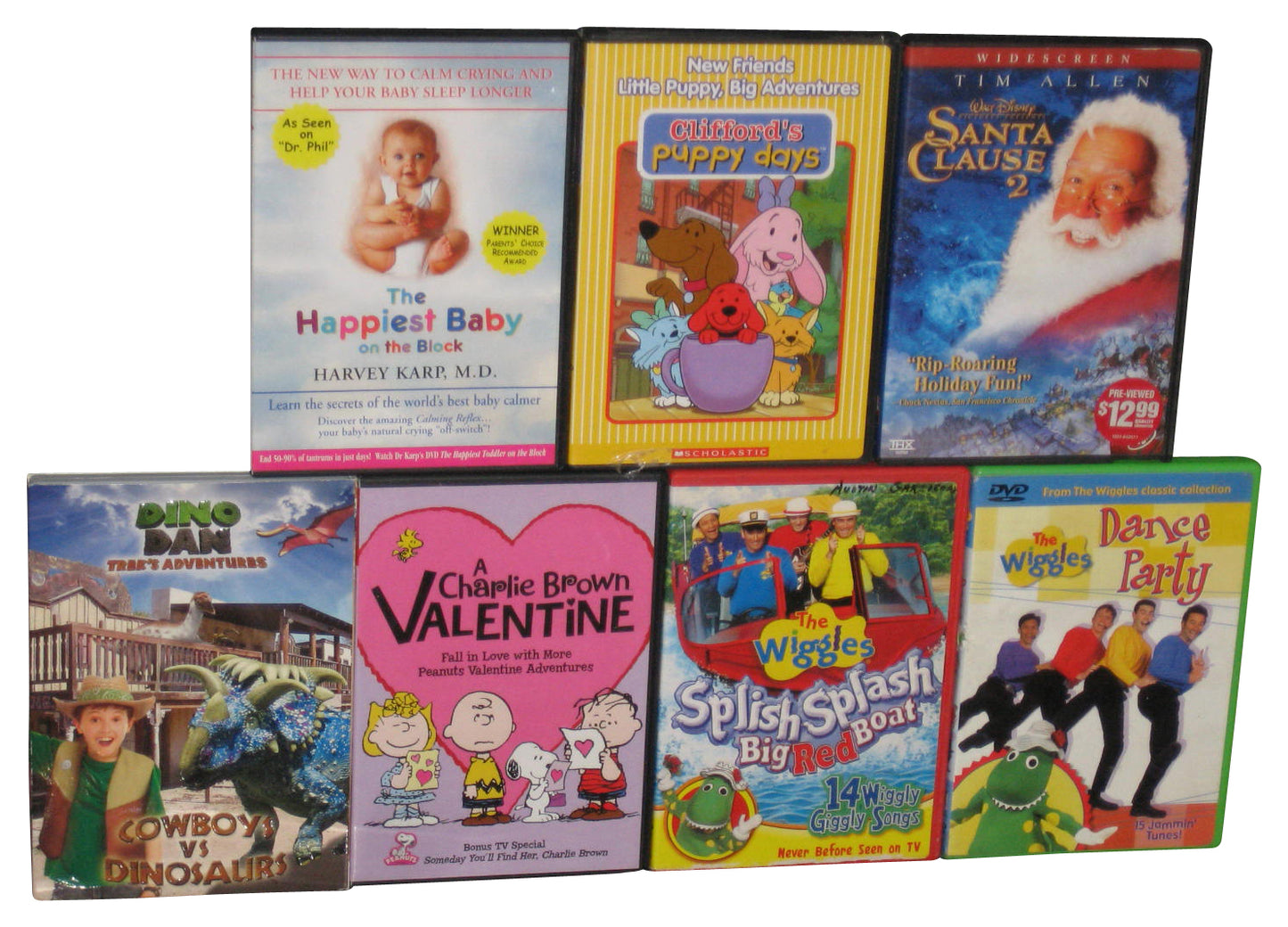 Kids Children DVD Lot of 7 - (Santa Clause 2, Clifford, Wiggles, Charlie Brown, Dino Dan)