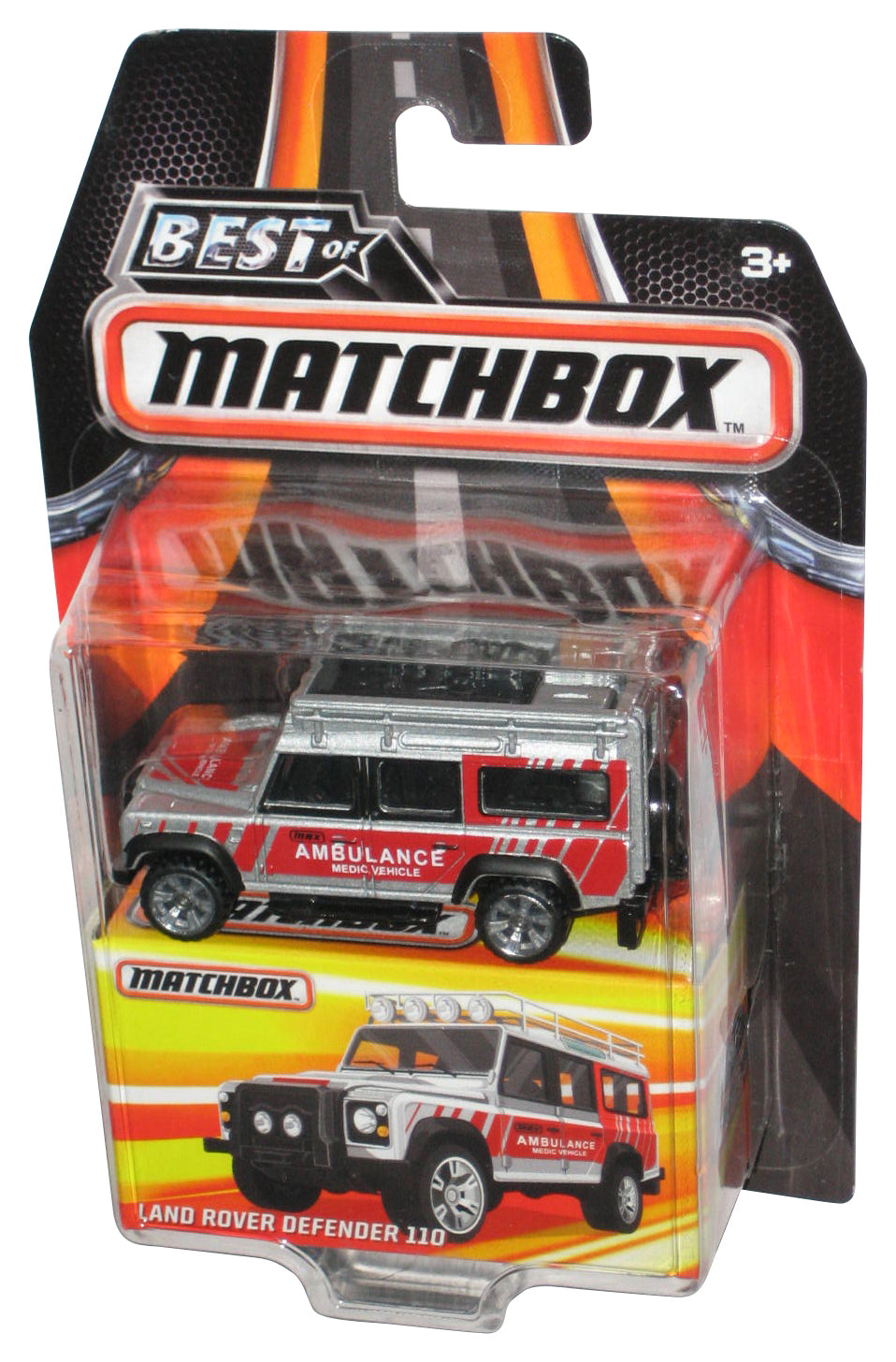 Matchbox Best of Land Rover Defender 110 (2015) Red Ambulance Medic Toy Vehicle - (Cracked Plastic)