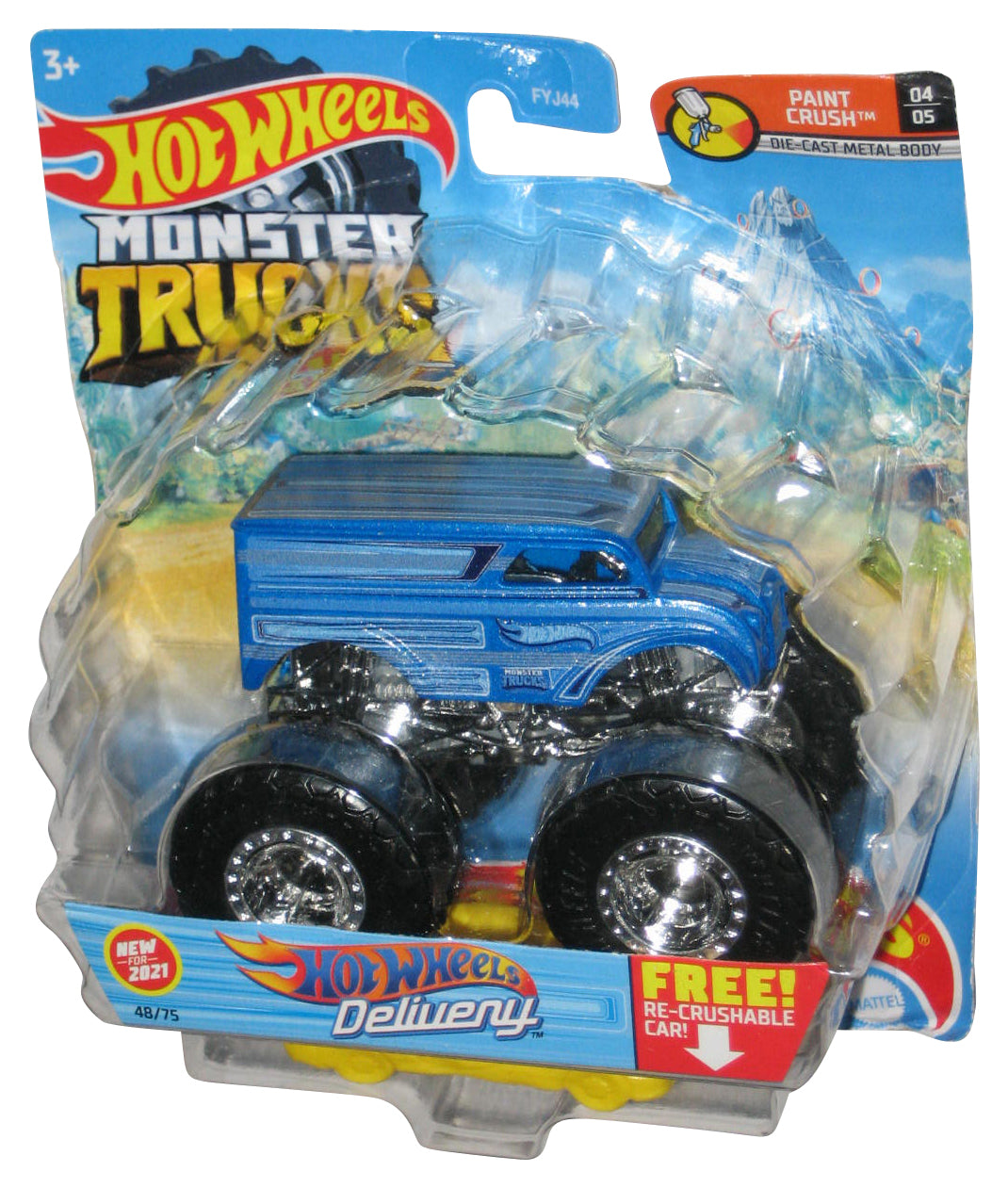 Hot Wheels Monster Trucks Paint Crush 4/5 (2021) Blue Delivery Toy Truck 48/75 - (Damaged Packaging)