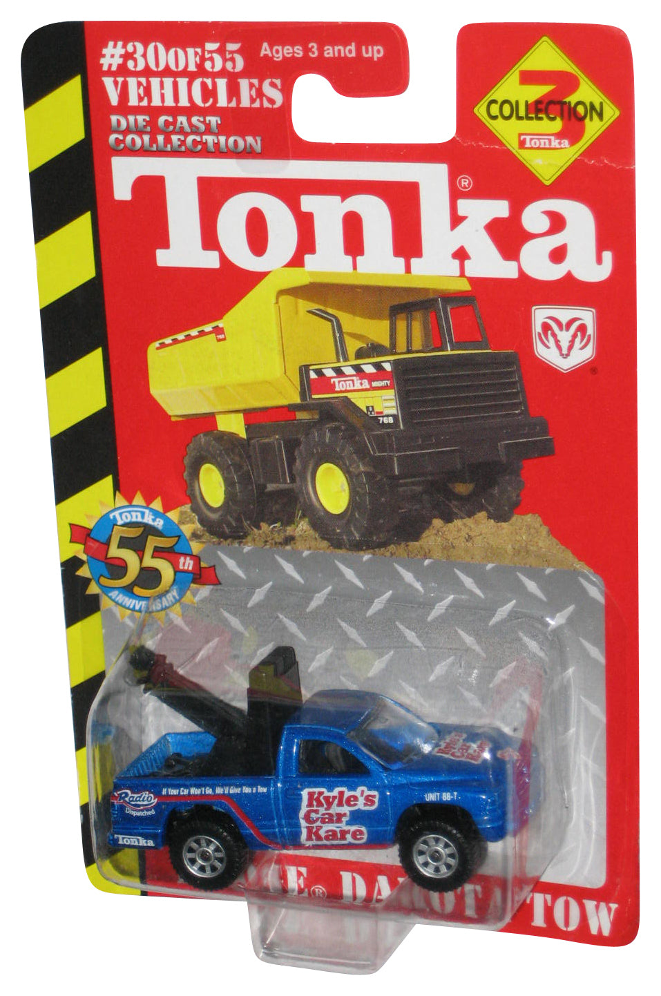 Tonka Kyle's Car Kare Collection 3 (2002) Blue Dodge Dakota Tow Truck Toy #30/55