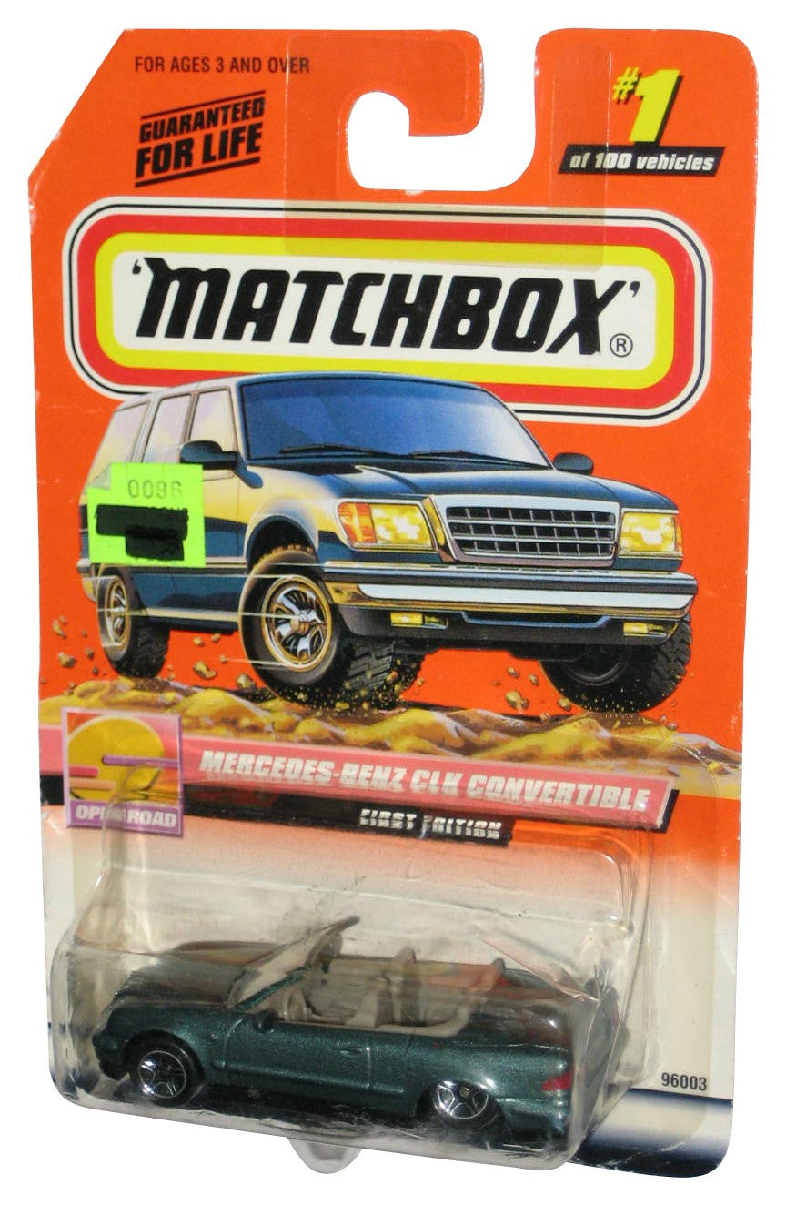 Matchbox Open Road (1999) Green Mercedes-Benz CLK Convertible Toy Car #1/100 - (Damaged Packaging)