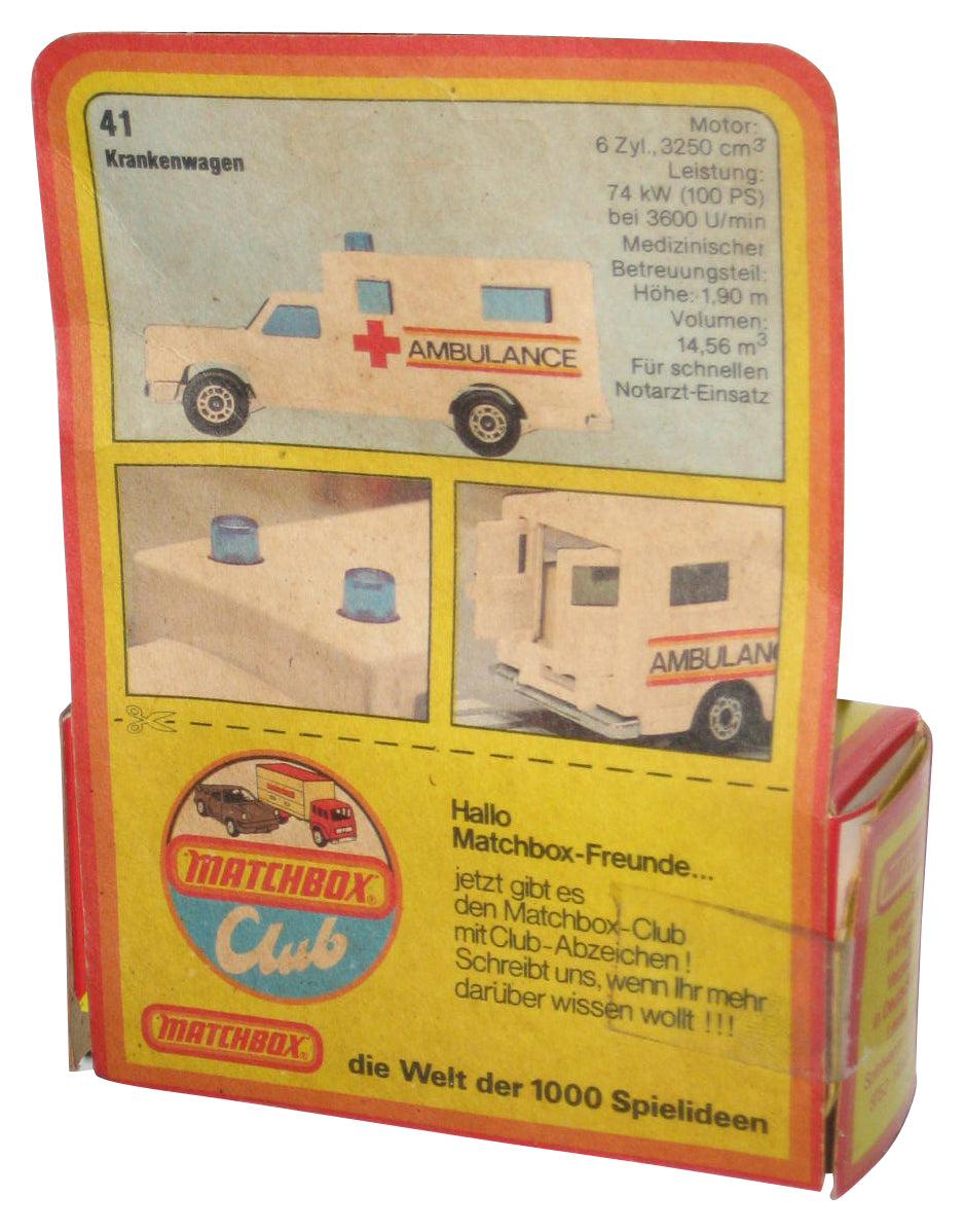 Matchbox Club Krankenwagen Red Ambulance Lesney Vintage Toy #41