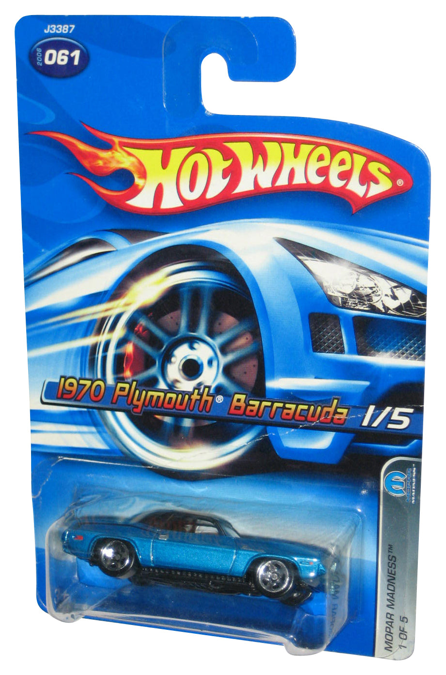 Hot Wheels Mopar Madness 1/5 (2006) Blue 1970 Plymouth Barracuda Toy Car #061 - (Damaged Packaging)