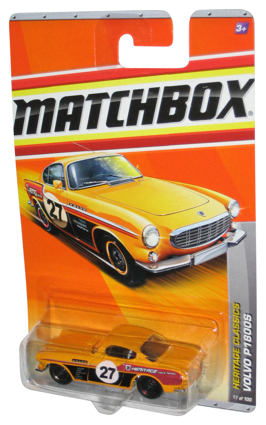 Matchbox Heritage Classics (2010) Yellow Volvo P1800S Toy Car 17/100 - (Creased Card)