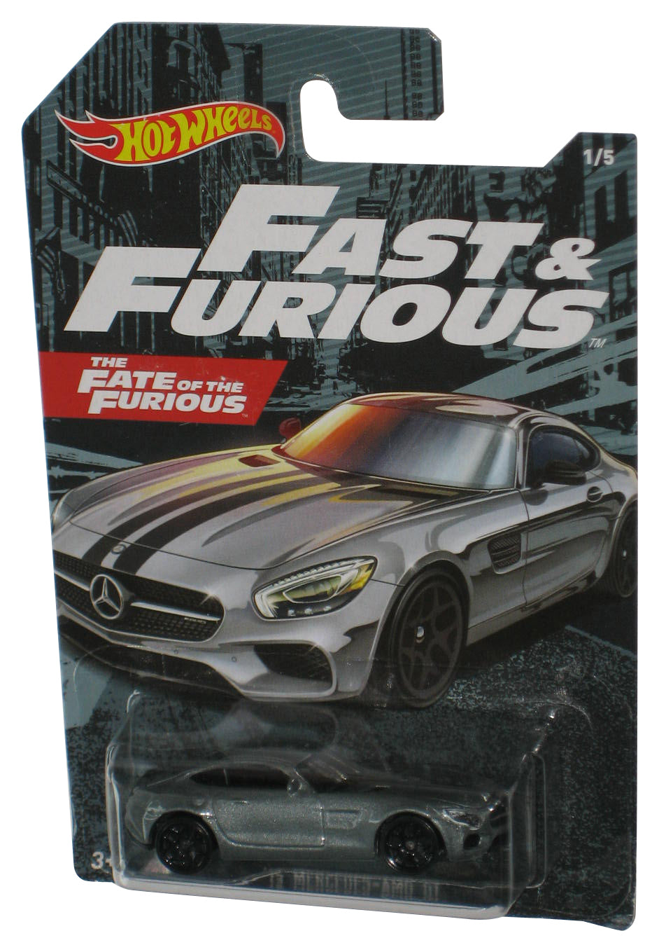Hot Wheels Fate of Fast & Furious Gray '15 Mercedes-AMG GT Toy Car 1/5 - (Cracked Plastic)
