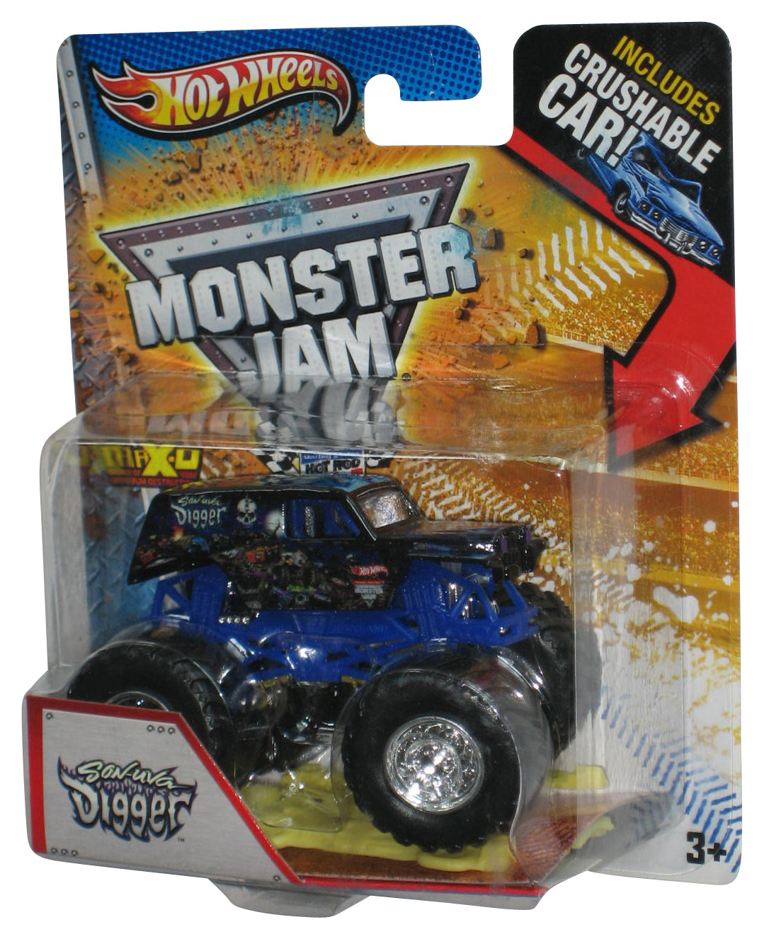 Hot Wheels Monster Jam Max-D (2012) Black & Blue Son-uva Digger Toy Truck w/ Crushable Car