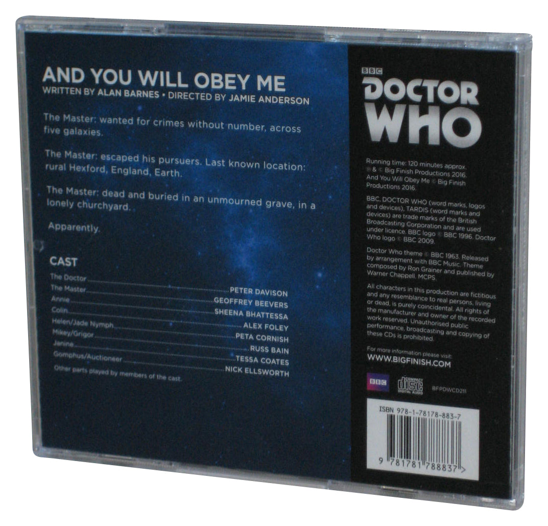 Doctor Who And You Will Obey Me (2016) Alan Barnes Audio CD
