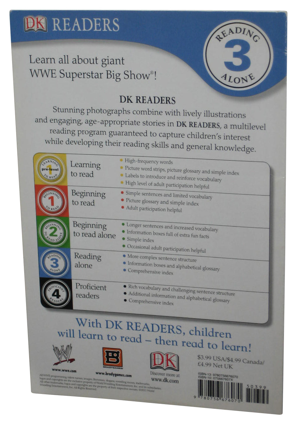 WWE Wrestling DK Reading Alone 3 The Big Show (2011) Kids Paperback Book