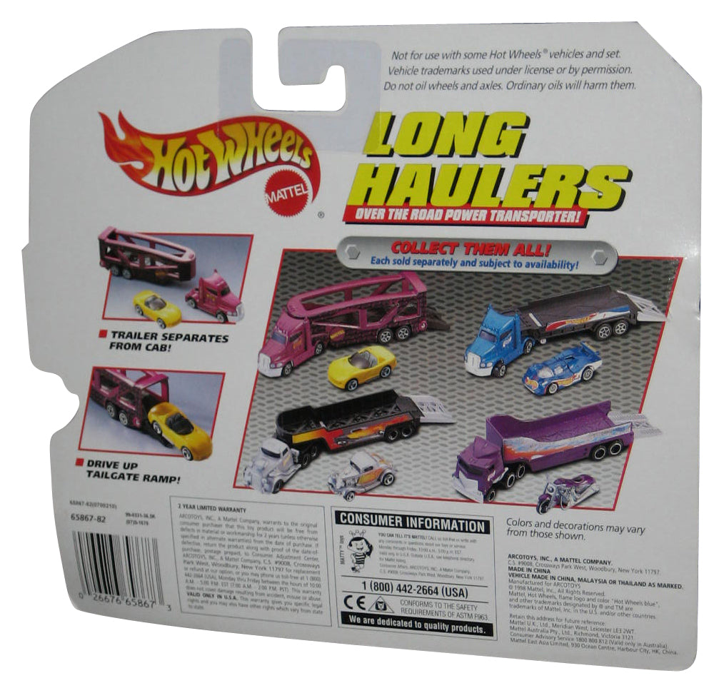 Hot Wheels Long Haulers (1998) Silver Semi & Trailer Toy Truck w/ '34 Ford Toy Car