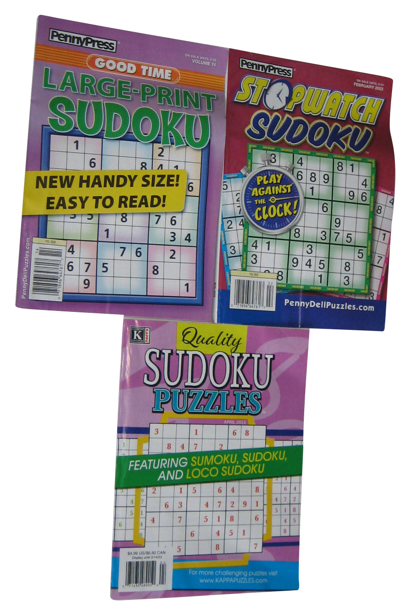 Sudoku Puzzles Large Print Stormwatch Kappa Pennypress Puzzle Book Lot - (3 Books)