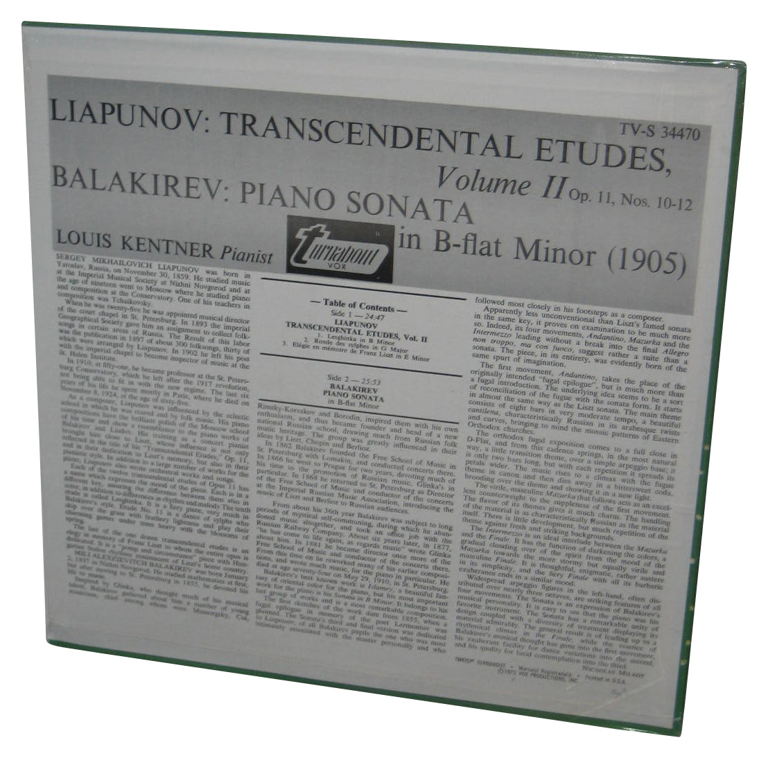 Liapunov Transcendental Etudes Vol. 2 Vinyl Record - (Op. 11 Nos. 10-12 Balakirev Piano Sonata in B-Flat Minor)