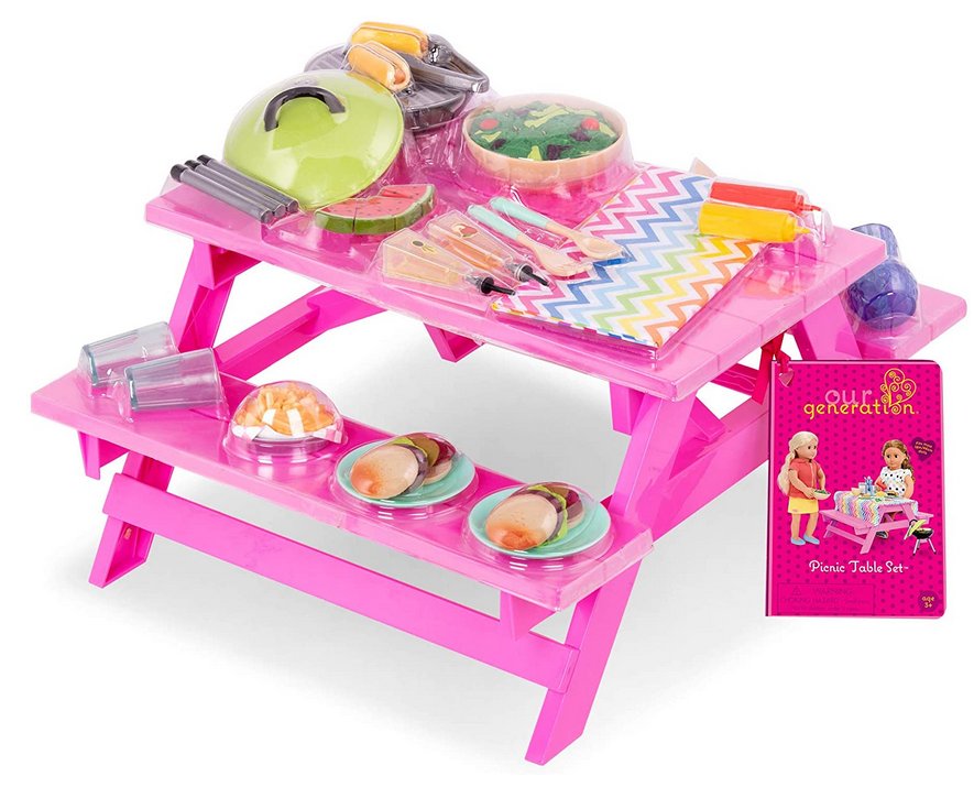 Our Generation Picknick Tisch Fur Puppen Pink Picnic Table Set for Dolls