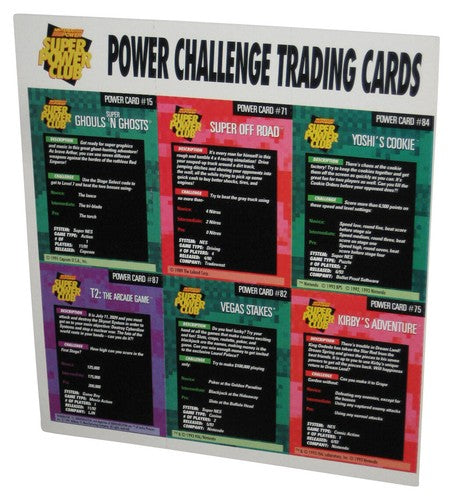Nintendo Power Challenger Trading Cards Sheet - (Yoshi's Cookie, Super Off Road, Super Ghoul's N Ghosts, Kirby Adventure, Vegas Stakes & T2 Arcade Game)