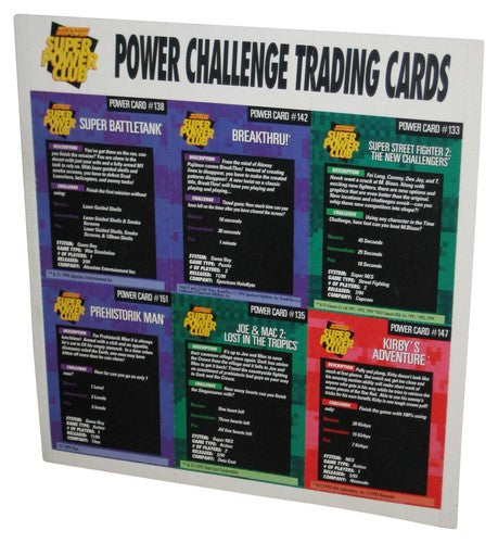 Nintendo Power Challenger Trading Cards Sheet - (Super Street Fighter II, Breakthru, Super Battletank, Kirby's Adventure, Joe & Mac 2 & Prehistorik Man)