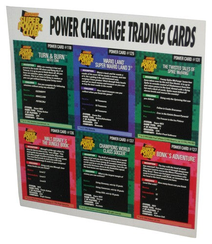 Nintendo Power Challenger Trading Cards Sheet - (Twisted Tales of Spike McFang, Wario Land 3, Turn & Burn, Bonk's Adventure, Soccer & Jungle Book)