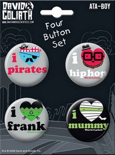 David and Goliath I Heart Pirates Hip Hop Button Set 81764BT4