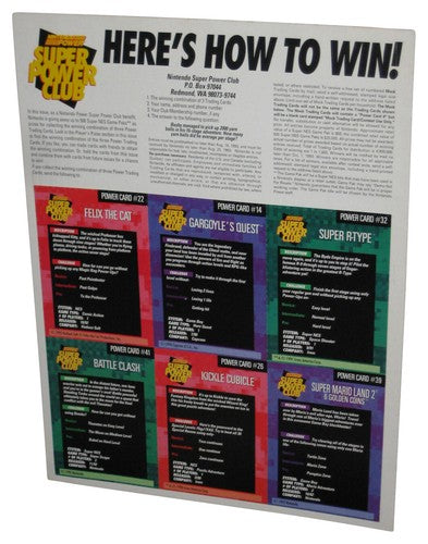 Nintendo Power Challenger Trading Cards Sheet - (Super R-Type, Gargoyle's Quest, Felix The Cat, Super Mario Land 2, Kickle Cubicle & Battle Clash)
