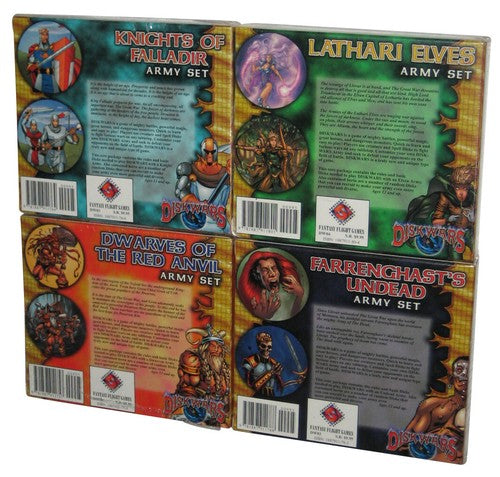 Disk Wars Revised (1999) Army Set Lot of 4 - (Knights of Falladir, Farrenghast's Undead, Lathari Elves & Dwarves of The Red Anvil)