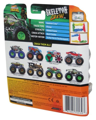 Hot Wheels Monster Trucks (2018) Skeleton Crew Green Toy Truck #24/50 w/ Connect & Crash Car