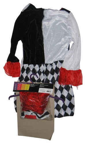 Sweetheart Harlequin Romper Costume (Juniors Medium 9-11) w/ Overskirt, Neck Ruffle & Knee High Socks