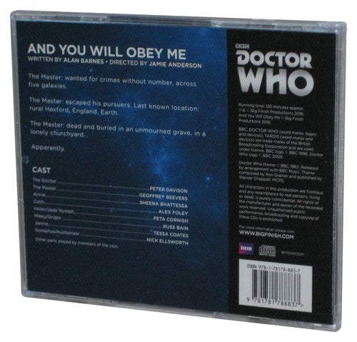 Doctor Who And You Will Obey Me (2016) Alan Barnes Audio CD