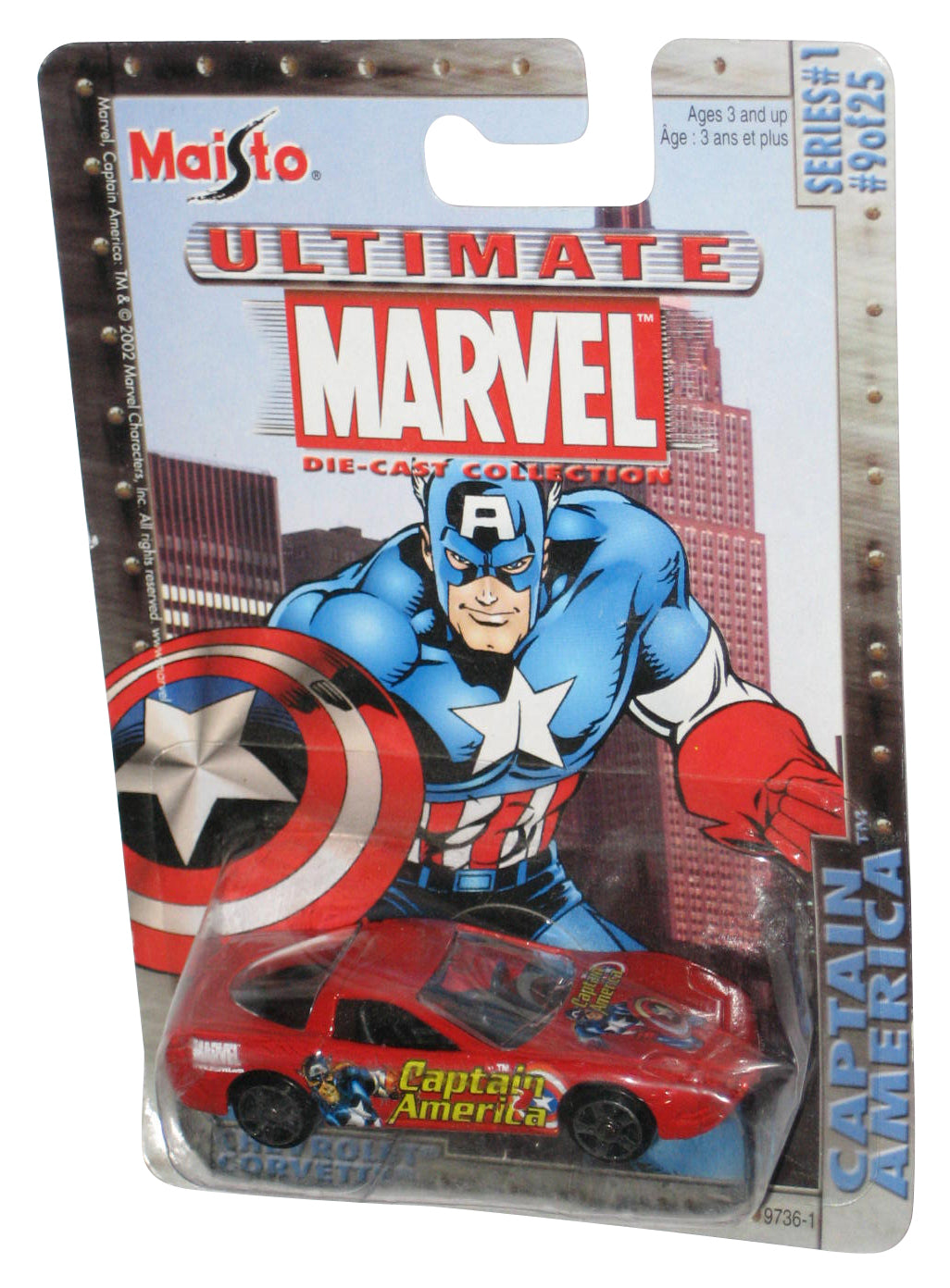 Marvel Ultimate Maisto Captain America Red Chevy Corvette Toy Car #9 - (Dented Plastic)
