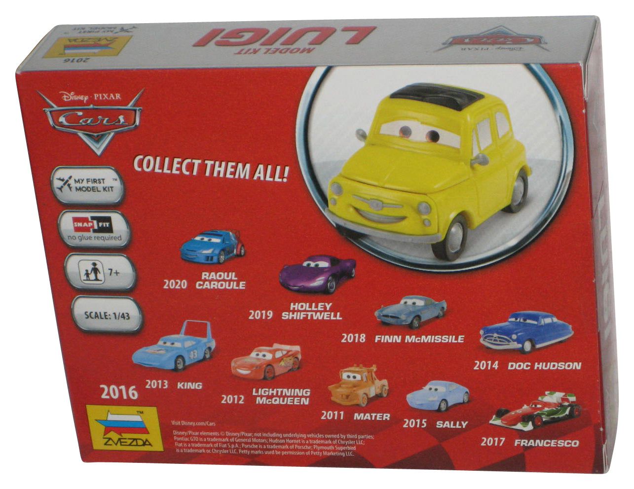 Disney Cars Movie Zvezda (2016) Luigi Yellow Snap Together 1/43 Toy Model Kit