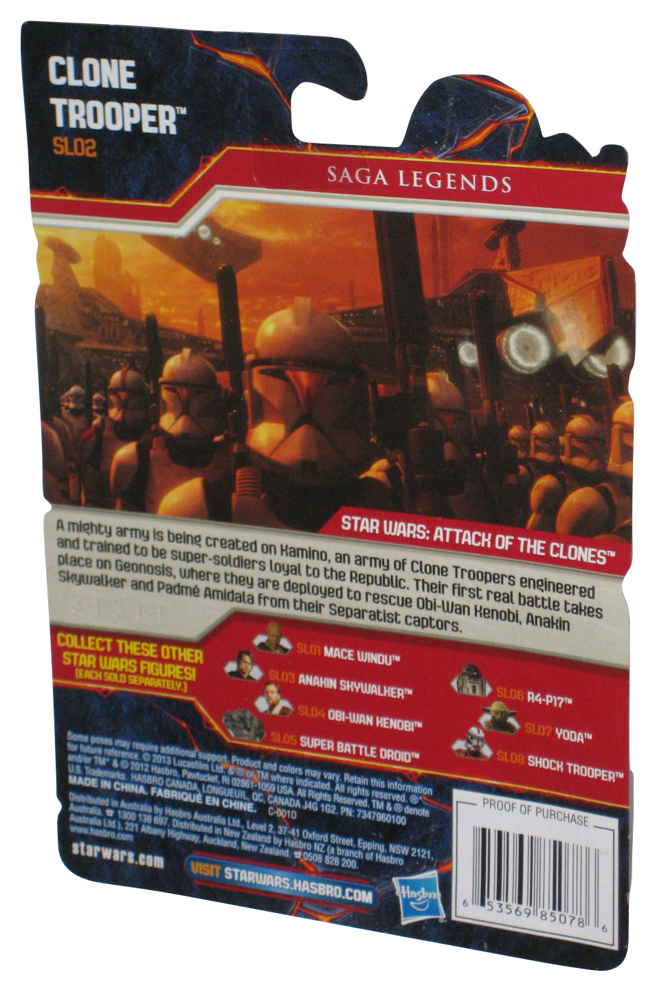 Star Wars Episode II Saga Legends (2013) Hasbro Clone Trooper Figure SL02 - (Plastic Loose From Card)