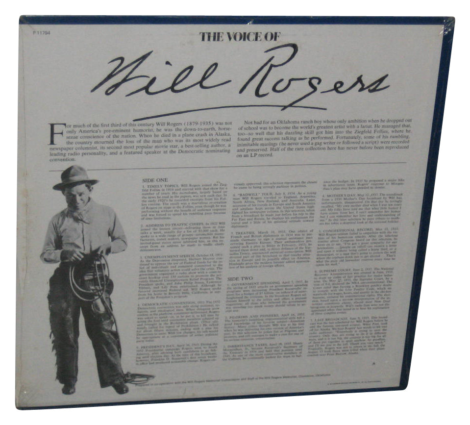 The Voice of Will Rogers (1973) LP Vinyl Record