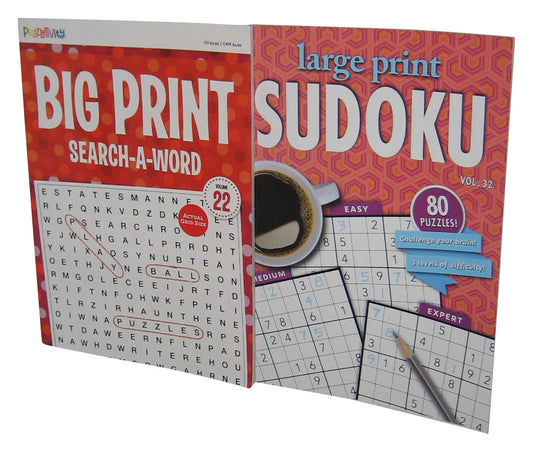 Large Print Soduko Puzzles & Big Print Search-A-Word Vol. 22 Activity Book Lot - (2 Books)