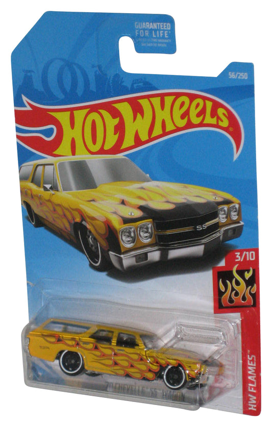 Hot Wheels '70 Chevelle SS Wagon (2017) HW Flames 3/10 Yellow Toy Car 56/250 - (Cracked Plastic)