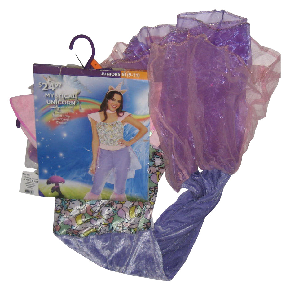 Teen Juniors Mystical Unicorn Jumpsuit Costume (Size Juniors Medium 9-11) w/ Belted Train, Headband & Choker 