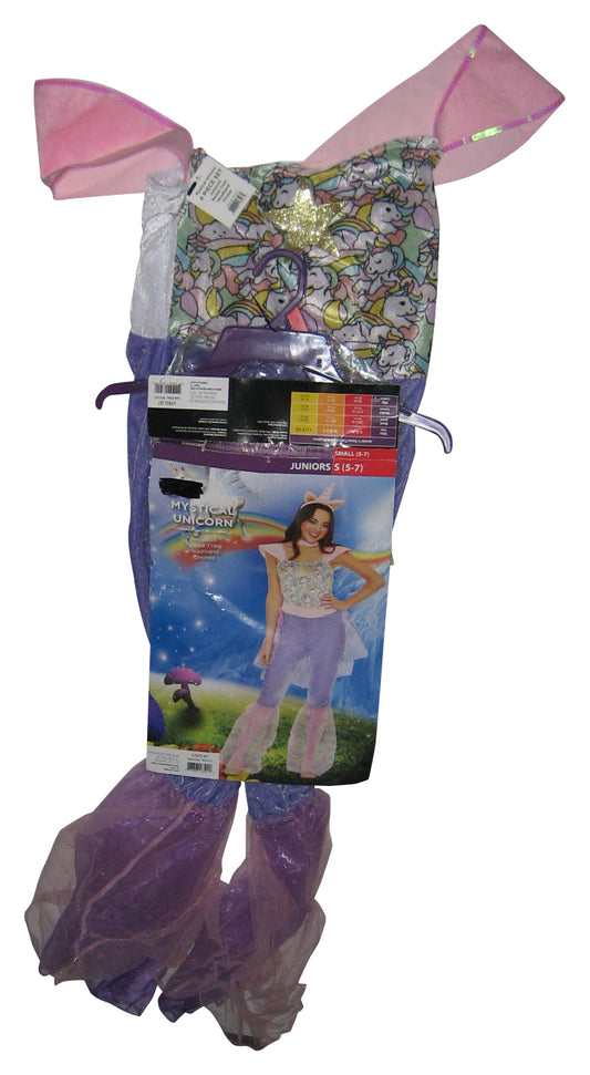 Teen Juniors Mystical Unicorn Jumpsuit Costume (Size Juniors Small 5-7) w/ Belted Train, Headband & Choker 