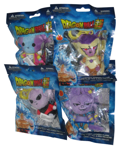 Dragon Ball Super Backpack Hanger Plush Toy w/ Clip Keychain Lot Set - (Golden Frieza, Lord Beerus, Zeno & Jiren)