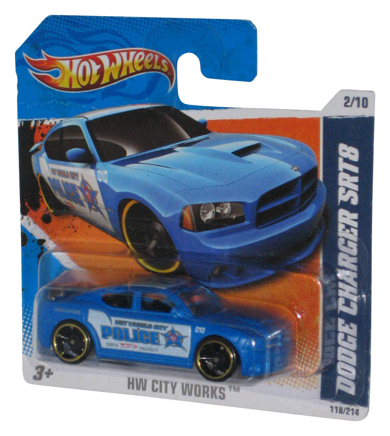 Hot Wheels HW City Works 2/10 (2010) Blue Dodge Charger SRT8 Car 118/214 - (Short Card)