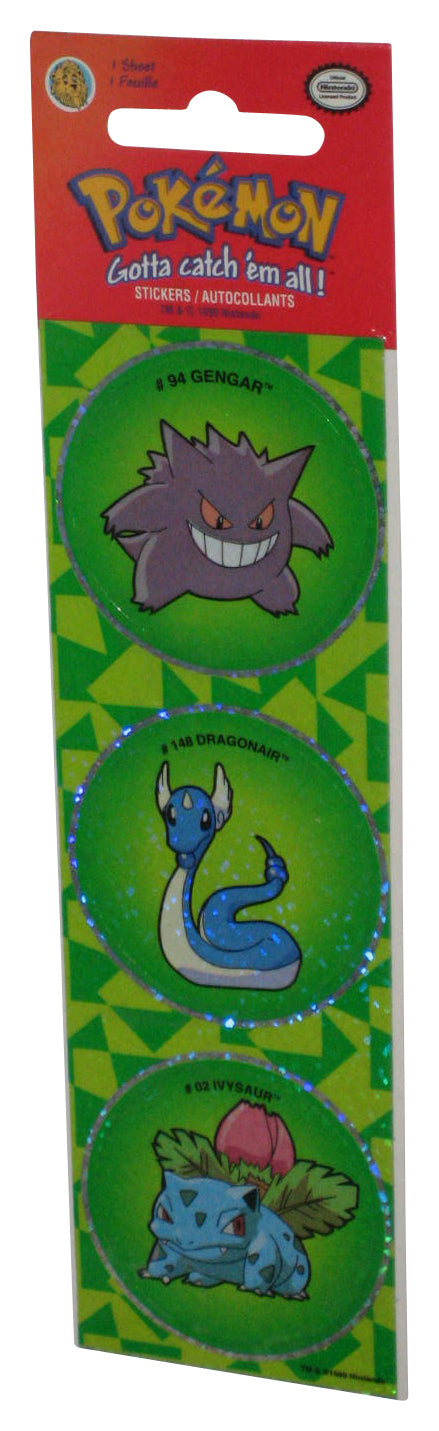 Pokemon Sandylion (1999) Sticker Sheet - (#94 Gengar / #148 Dragonair & #02 Ivysaur)