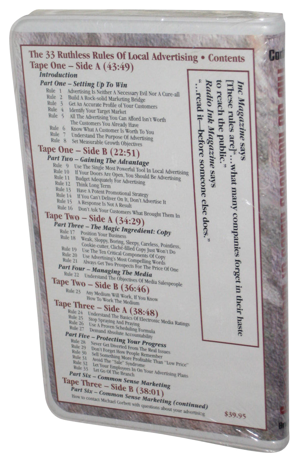 Michael Corbett The 33 Ruthless Rules of Local Advertising Cassette Tape Box Set