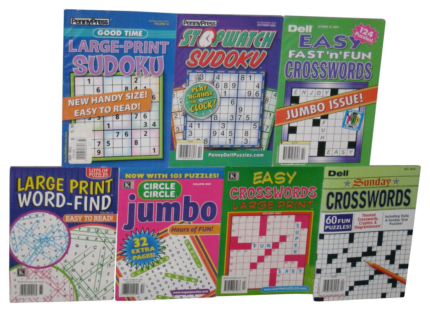 Crossword Puzzles Sodoku Large Print Jumble Circle Book Lot - (7 Books)