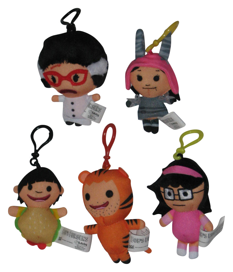 Bob's Burgers Bullsitoy 4-Inch Dangler Clip-On Plush Keychain Lot - (Gene, Tina, Tiger Teddy, Louise & Doctor Boberstein)