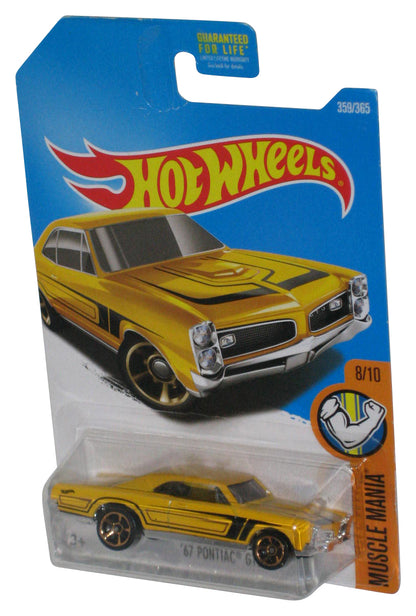 Hot Wheels Yellow '67 Pontiac GTO (2015) Muscle Mania 8/10 Toy Car 359/365 - (Plastic Slightly Loose From Card)