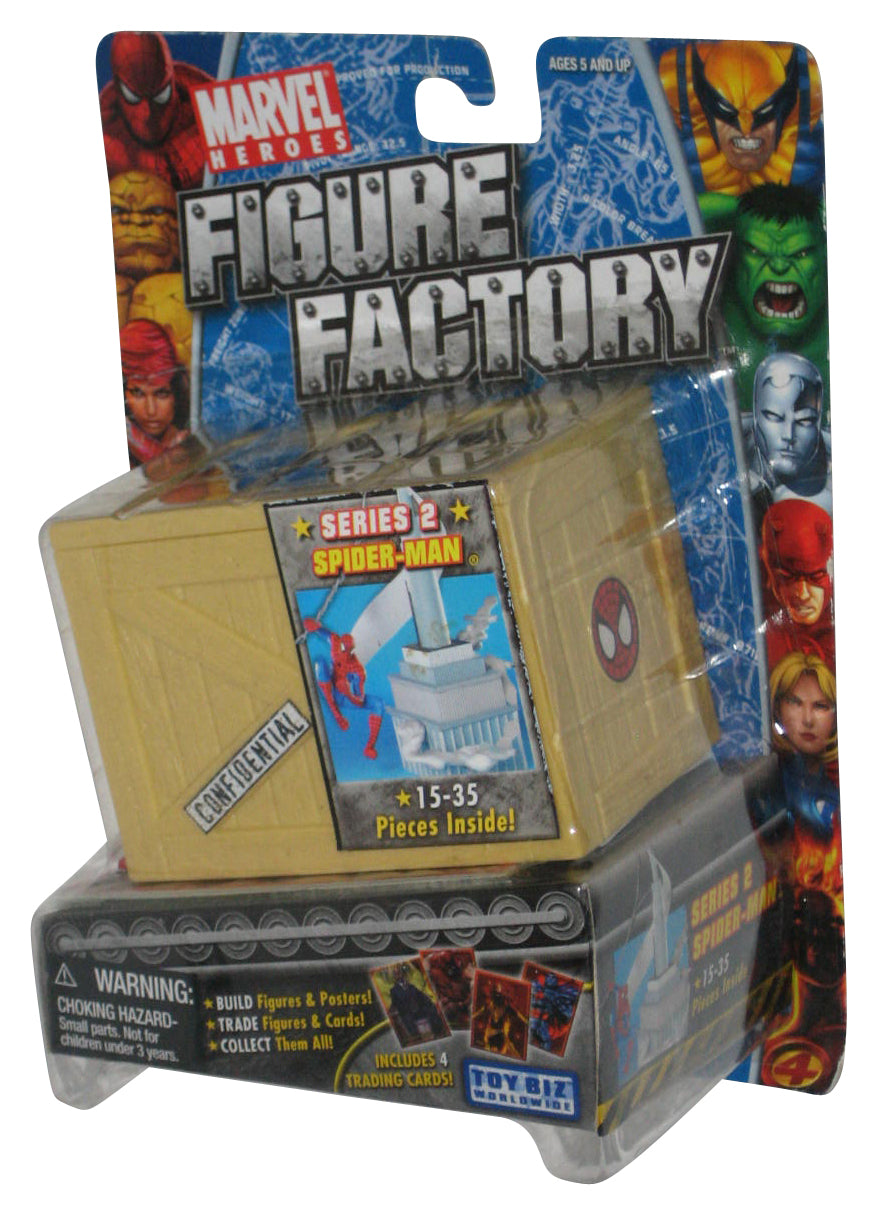 Marvel Build Figure Factory (2005) Toy Biz Series 2 Spider-Man w/ Crate & Cards